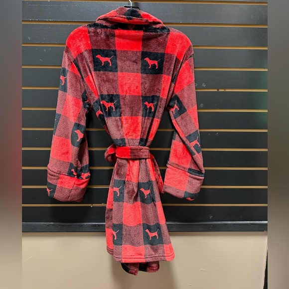 PINK Victoria’s Secret Buffalo Plaid Dog Logo Fleece Robe – XS/S - Picture 3 of 3
